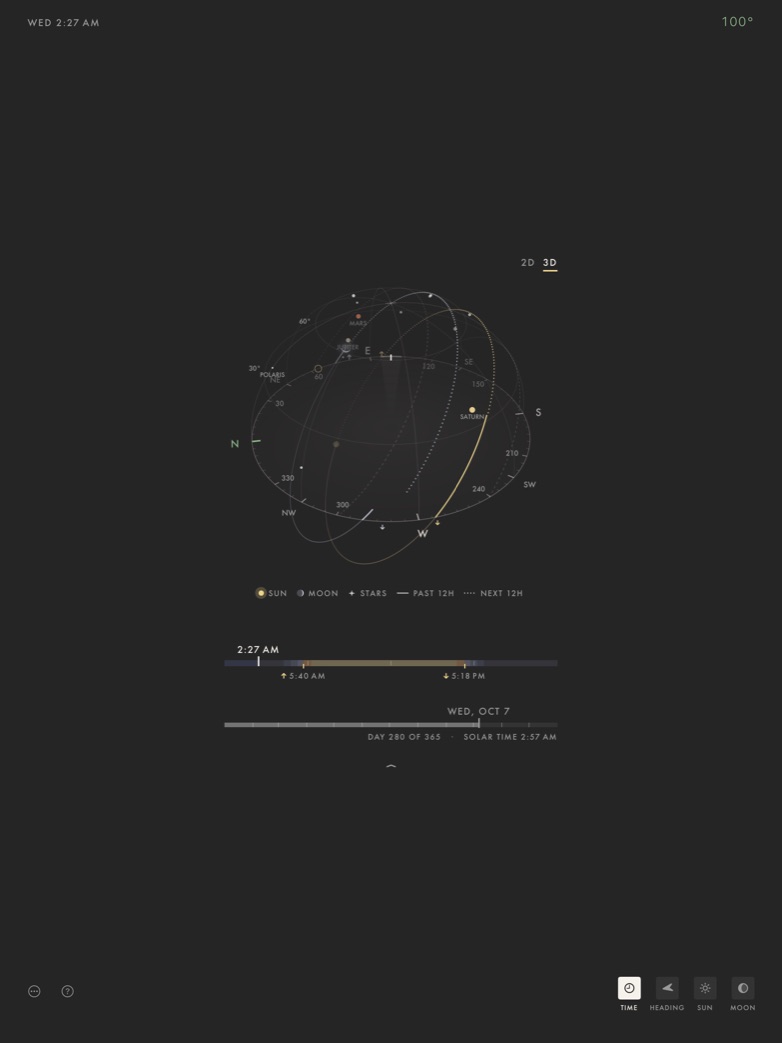The night sky in 3D on iPad, with the planets and bright stars on the dome