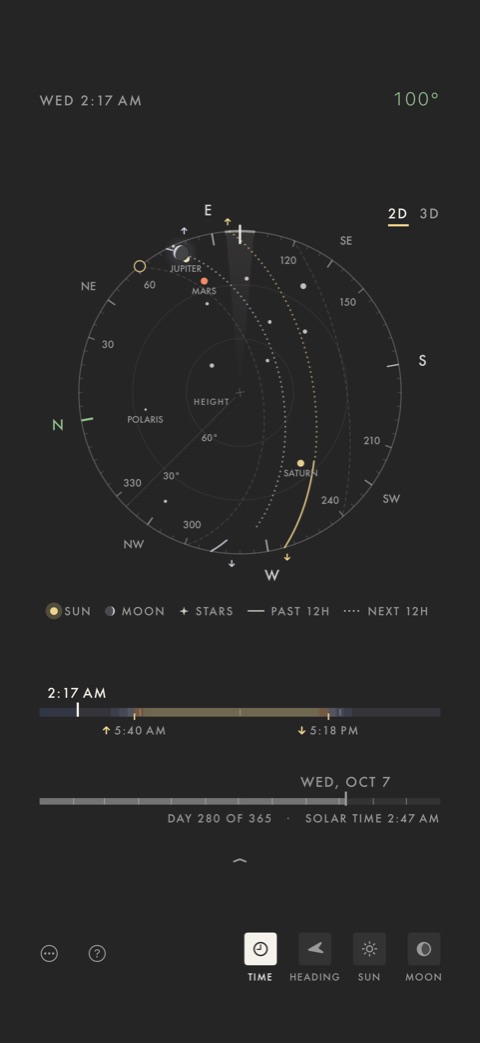 The sky at night, with Jupiter, Mars, Saturn, and bright stars on the dial
