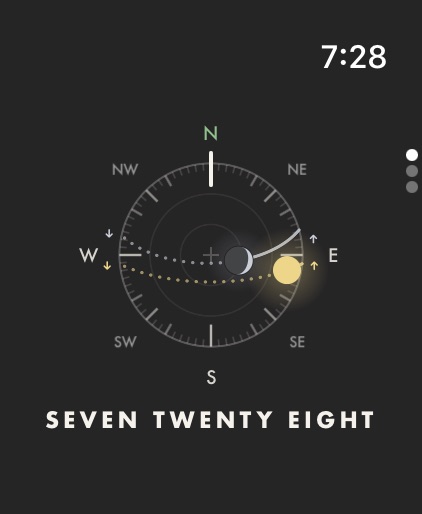 The sky dial on Apple Watch, with the time spelled out